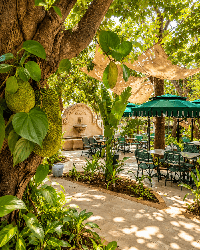 Garden seating in the courtyard at The Tamarind